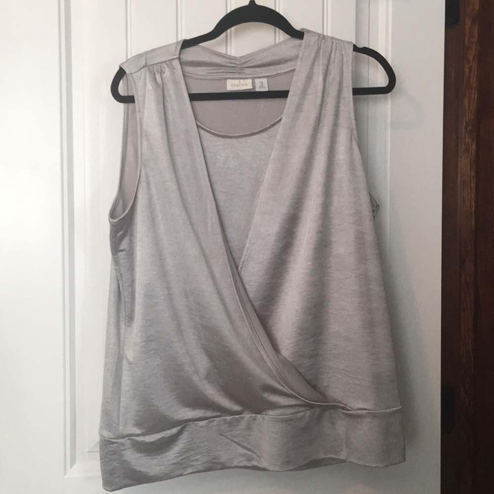 Chico’s size 3 (XL/16) grey glisten surplice tank.